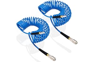 FANOVO 2 Pcs Polyurethane Air Compressor Recoil Hose with 1/4" Europe Quick Coupler and Plug Fittings,6mm ID x 9.5mm OD with Bend Restrictor,10m Length (5m Length-2 Pcs)