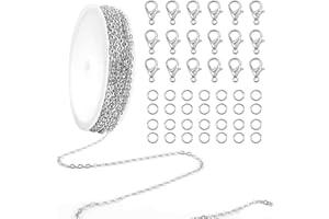 TOAOB THE ONE AND ONLY BABY TOAOB 5 Metro Cadena de Eslabones de Acero Inoxidable de 2 mm Plata con 50 Anillos de Salto y 20 Cierres de Mosquetón para Hacer Joyas y Manualidades