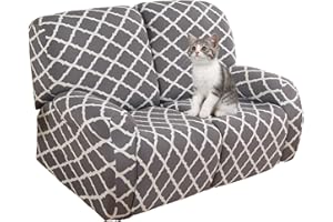 Jaotto Copridivano Relax 2 Posti Reclinabile, Fodere Copripoltrona Relax 1 Posto Universale con Tasche, 6-Pezzi Copridivano Fantasia Lavabile, Coperture per Divano da Massaggio,Grigio Geometria