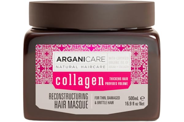 Arganicare | Gamme Collagen | MASQUE RÉPARATEUR | Collagène | Protège les cheveux contre les rigueurs de la vie quotidienne | Effet Régènerant | Haute Hydratation | Cheveux Fins & Sans Volume | 500 mL