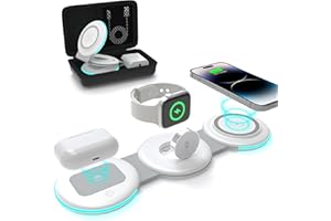 ADADPU 3 in 1 Faltbar Magsafe Ladegerät, Induktive Ladestation für iPhone 15/14/13/12/Pro/Max, Wireless Charger für iWatch 9/8/7/6/SE/5/4/3/2, AirPods Pro/2/3(mit Adapter)