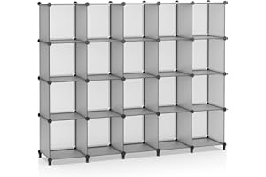 HOMIDEC Armario Modular Estantería plástico, 20 Cubos Organizador de Almacenamiento Zapatero, Estantes de Almacenamiento para la Ropa, Juguetes, Zapatillas, Libros, Gris
