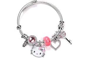 Yoimckay Braccialetto per Ragazze,Fatto Carino Cartone Animato Rosa Braccialetto,Argento Regolabile Braccialetto, Bracciale con ciondoli, Compleanno Party Regalo, Idea Regalo per Bambine,cute