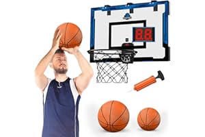 HYES 24'' x 16'' Canasta Baloncesto Infantil, Canasta de Baloncesto para Adultos, Canasta Baloncesto Interior con 2 Pelotas, Bomba, Puntuación Automática, Juguete de Baloncesto para Niños