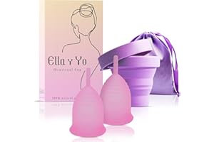 Ella y Yo - 2 Menstruationstassen der Größen L, Sterilisator und Baumwolltragetasche - Menstrual Cup 100% weiches medizinisches Silikon, waschbar und wiederverwendbar (L-L)