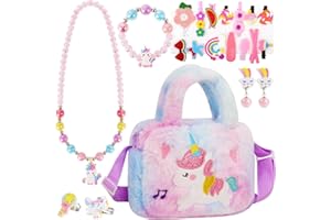VGMANNTA Unicorno Bambina Regalo Borsetta Bambina Gioielli Bambina Unicorn Bracciale Orecchini Collana Set Accessori per Capelli Mollette per Capelli Regalo Bambina 4-8 anni Giochi Bambina-Viola01B