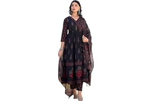 KLOSIA Damen Viskose Anarkali Kurta und Hose Set mit Dupatta | Traditionell | Ethno Set | Anzug |