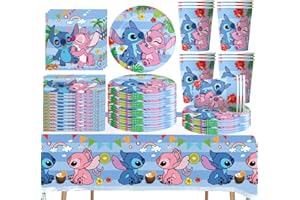 DECPTYTA Stoviglie per Feste di Compleanno stitch ,Decorazioni Compleanno stitch Piatti e Bicchieri per feste di Compleanno Tovaglioli Tovaglia,Adatto per 20 Persone (B)