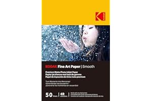 KODAK Fine Art Paper - Papier Photo Mat, Pack de 50 Feuilles, 180g/m², Format A6 (10x15cm), Impression Jet d'Encre Effet Lisse, Qualité Supérieure pour Vos Souvenirs
