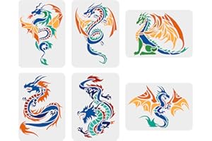 ‎FINGERINSPIRE FINGERINSPIRE 6 teilige Drachen Schablone 29,7x21cm Drachen Zeichnungs Malschablonen Fliegende Drachen Schablonen Drachen Schablonen Sets Schablone zum Malen auf Holz Boden Wand Heimwerkerdekoration