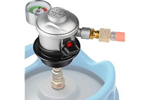 Jeebel Adattatore Jumbo Clip-On Ø35mm(G.56) | Regolatore di Pressione Gas 30 mbar con Manometro, Filettatura 1/4"LH | Accessorio per Bottiglia Gas per Viaggi RV in Spagna Danimarca Norvegia Portogallo