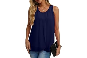 IWOLLENCE Womens Summer Vests Tops Blouses Chiffon Sleeveless Round Neck Lining Casual Shirts Flowy Ladies Tank Tops for Women UK