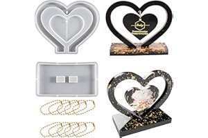 ZOUWEL Herz Gießformen Silikon, Epoxidharz Formen Silikon mit Kette für Epoxidharz Fotorahmen, Kreative DIY Epoxidharz Formen Silikonformen Epoxidharz