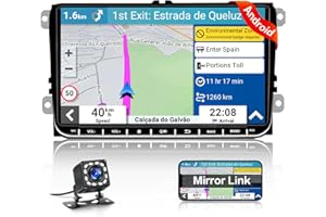 Hikity 9'' Android Radio Coche para VW Golf 5 6 Passat Polo Skoda Autoradio Bluetooth con GPS WiFi Pantalla Tactil con FM Radio/Canbus/SWC/Mirror-Link/Mando en el Volante/Cámara de Visión Trasera