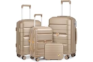 Sea choice Luggage Set 4 Piece Hard Shell Travel Suitcase Set Luggage Set 3 Piece Vanity Case and Suitcase Set with Spinner Wheels