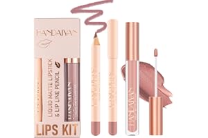 GEEWHILE Lip Liner and Lipstick Set,Matte Liquid Long-Lasting Waterproof Natural Nude Lipstick, Non-Fading Matte Lipstick & Lip Line Pencil Set (01#)