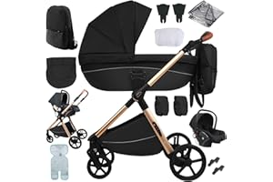 Sianldcone Poussette 3 en 1, Tissus Haut de Gamme Poussette Bebe, Poussoir Bidirectionnel Poussette Avec Cosy, Vision Buverte Poussettes Combinées (H2 Black)