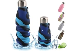 Dwafill Borraccia Pieghevole, 550 ML Borraccia Morbida, Senza Bpa, Tenuta Stagna e Portatile, Adatta per Campeggio, Sport, Viaggi, Pendolarismo, Bottiglia D'Acqua Fitness (Blu mimetico)