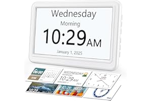 ROCAM Reloj Despertador Digital de 7" para Personas Mayores, Calendario con Fecha y Día, 20 Recordatorios y Alarmas, Pantalla Grande, 10 Brillo Ajustable, Navegación Rápida, DST Automático, 6 Idiomas