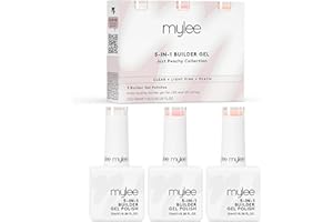 Mylee 5 in 1 Builder Base Strengthening Gel Trio 3x15ml, UV/LED Nail Polish Coat, Hard Strong Nails Tips & Extensions, Nail Art Decoration, Decals & Jewels, Professional Manicure Repair (Just Peachy)