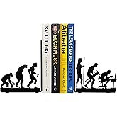 HeavenlyKraft Human Evolution Decor Metal Bookends for Heavy Books, Decorative Book Ends for Shelf, Library, Office, Home