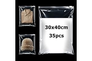 PDKKFF 35 st Stora blixtlåsfickor 30x40cm, Transparenta ziplock återanvändbara plastpåsar för Kläder, Täcke, Skor, Reseförvaring, Hemorganisation