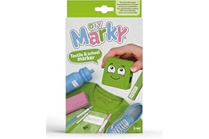 COLOP DIY MARKY - Timbro personalizzabile per bambini | Abbigliamento e oggetti per bambini | Inchiostro fino a 1000 impronte | Tutte le superfici | Kit completo con etichette e nastro termoadesivo (Verde)