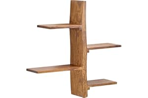 FINEBUY MÖBEL ZUM WOHLFÜHLEN FineBuy półka ścienna 58x60x15 cm solidna półka w kształcie drzewa sheesham nowoczesna wisząca półka | Duża półka pływająca | Salon wiszący z półką | Regał ścienny pływający