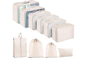 TXBOBECO Koffer Organizer Set, 10 Stück Packing Cubes for Suitcase Travel Accessories Kofferorganizer Set Kleidertaschen Packwürfel Kosmetik Travel Organizer Packtaschen für Koffer (Beige)