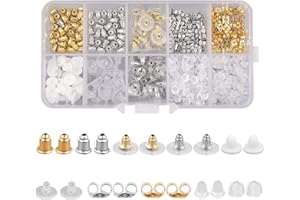 MEDO 450Pcs Earring Backs, 10 Styles Earring Backs Safety Backs, Clear, Rubber, Plastic, Butterfly Shape Stoppers with Storage Box, Earrings Stoppers for Women's DIY Jewelry Supplies