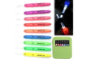 Cresbel Set di 9 uncinetti illuminati a LED, ergonomici con uncinetti intercambiabili (2,5 – 6,5 mm), con custodia per fai da te, per principianti, verde