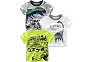 OFIMAN Boys Dinosaur Shirt Toddler Short Sleeve T-Shirt 100% Cotton Boy Tops Kids Tee Size 2-7 Years (Pack of 3)