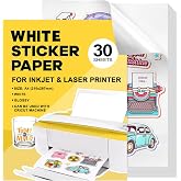 White Adhesive Paper For Printing Adhesive 30Pcs A4 Printable | Waterproof Printing Sticker For Laser and Inkjet Printers Fas