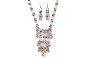 Shining Diva Fashion Latest Stylish Traditional Oxidised Silver Necklace Jewellery Set for Women (13110s)