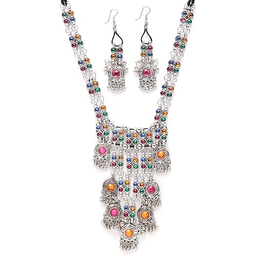 Shining Diva Fashion Latest Stylish Traditional Oxidised Silver Necklace Jewellery Set for Women (13110s)