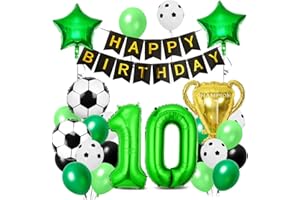 AURASKY Globos de Cumpleaños Fútbol 10 años, Globos de Aluminio Fútbol, Decoraciones para Fiesta de Futbol, Globo de Latex Verde Negro Blancos, para Niños Fiesta Temática Cumpleaños Decoracion
