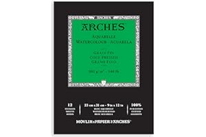 Arches- Bloc Enc 23 x 31 12 H Aquarelle 100% Fin 300 g Nat, A1795092, Blanc Naturel