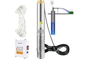 VEVOR Pompe Immergée pour Puits 110 L/min 44 m Pompe à Eau Profond en Acier Inox, Électrique 370 W, Pompe de Puits Submersible Automatique Usage Domestique Agricole Industriel