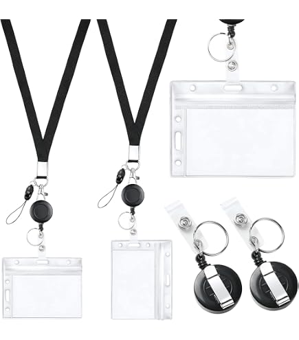 Porte-badge Rétractable Avec Pochettes – Pack De 6 – Longueur Extensible 60 Cm – Pour Cartes D’identité, Badges