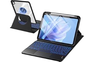 drivego 360 Rotating Keyboard Case for iPad A16 11th 10th Generation with 7 Color Backlit Trackpad, Magnetic Detachable Cover Wireless Keyboard for iPad 11th 2025 10th 2022 (11/10.9 inch), Black