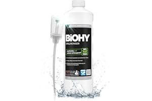 BiOHY Pulitore per griglie (Bottiglia da 1l) + Distributore | etergente per barbecue a carbone, a gas ed elettrici, schiuma attiva contro grassi e oli bruciati (Grillreiniger)