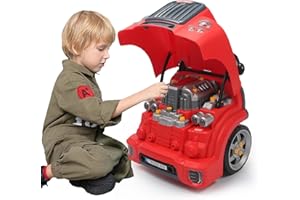 Rhybor Tractor de camión grande para atornillar Tornillos de Coche para niños a Partir de 3 Juguetes Set con luz y Sonido, Bloque de Motor para Desmontar estación de Servicio de Coche, Juguetes