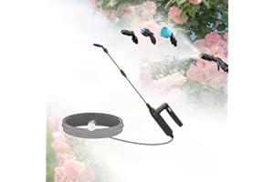 Buithafu Pulverizador de jardín con varilla telescópica, alcance de 23,6 pulgadas, tiempo de funcionamiento de 2,5 horas, 3 boquillas y manguera de 5 m, ideal para plantas, fertilización y limpieza