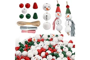HAMON 190 Stück Bunt Weihnachtsperlen Holzperlen mit Gesicht Holzkopf Holzkugeln Weihnachten Schneemann für Handgefertigte Weihnachtsdeko Kunsthandwerk Weihnachtsbasteln DIY Handwerk Party Dekor