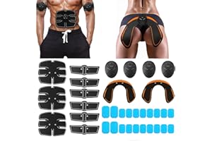 POCHY 35Pcs / Set EMS Elettrostimolatore Muscolare, Elettrostimolatore Addominali/Hip Trainer Glutei con 4 Controller e 20 Gel Pad per Addome/Braccio/Gambe/Glutei, Unisex
