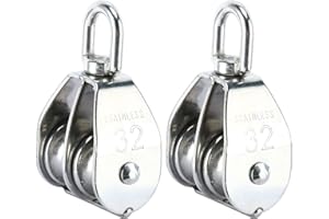 DasMarine 2 Pack Double Pulley Block in 304 Stainless Steel Crane Swivel Hook Double Pulley Roller Loading (M32)