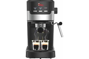 Sirge CREMAEXPRESSO+ Machine à café expresso et cappuccino avec 2 filtres, 1100 W, 15 bars [pompe fabriquée en Italie], réservoir d'eau amovible de 1,25 L • Bec vapeur pour cappuccino, noir