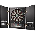 QXRSOP Electronic Dart Board Cabinet Set, LED Digital Electric Dartboard with Wooden Cabinet Door, Soft Tip Darts Board with 12 Darts, 88 Tips, 27 Games, 243 Variations, Up to 16 Players