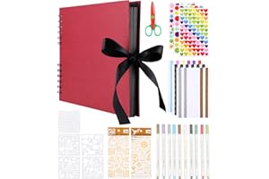 FAOKZE album Foto scrapbooking, 80 Pagine Nere, Autoadesivo Con 10 Pennarelli Metalliche,Per Regalo Di Compleanno ,Matrimonio