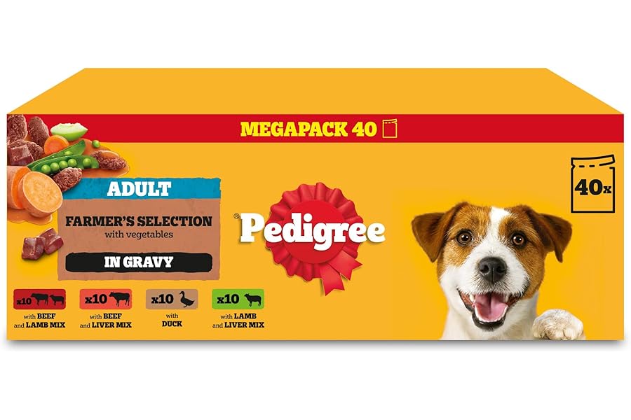 Pedigree Mixed Selection in Gravy 40 Pouches, Adult Wet Dog Food, Megapack (40 x 100 g)